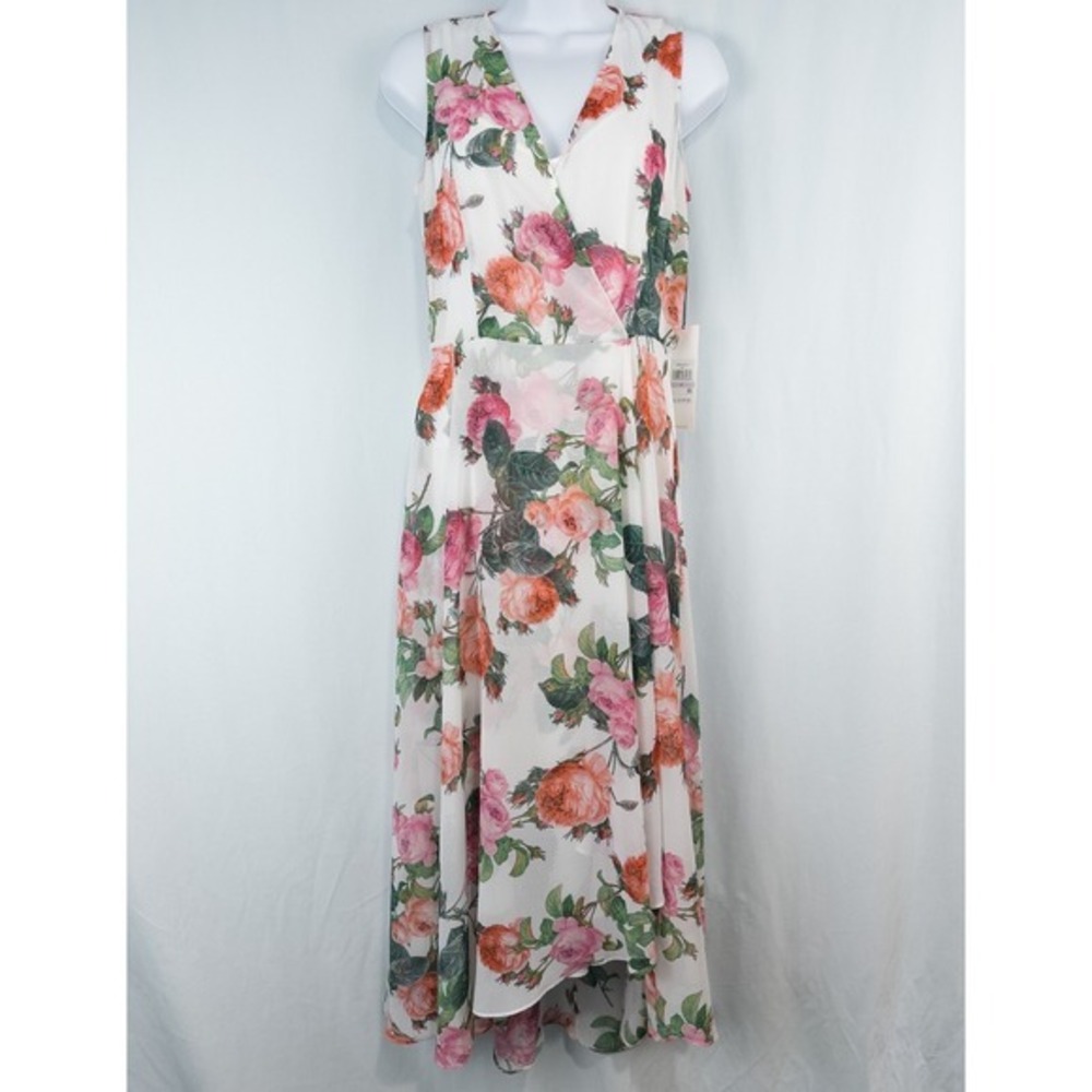 Calvin Klein Floral Chiffon Sleeveless V Neck Midi Dress Size 6 Lined‎ Romantic